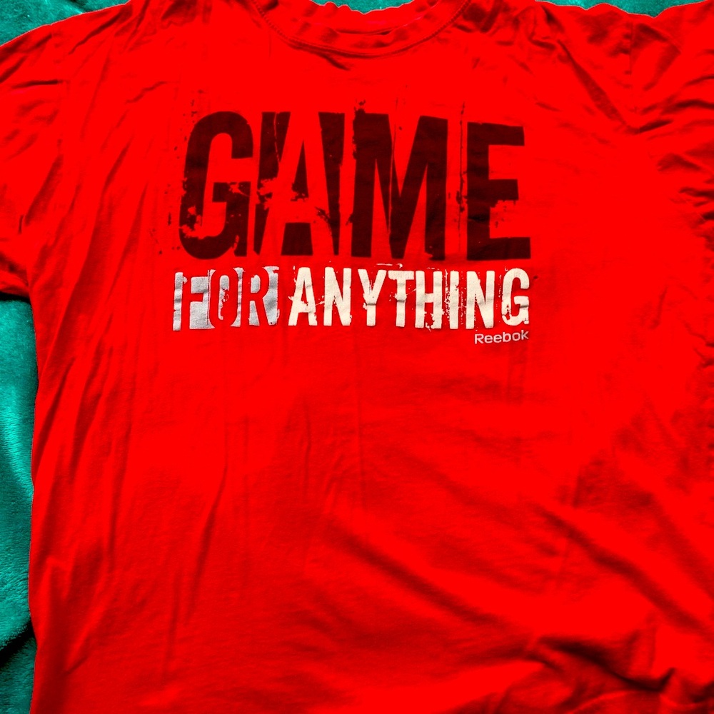 💚3/$25 Reebok size large red Game for anything logo T-shirt